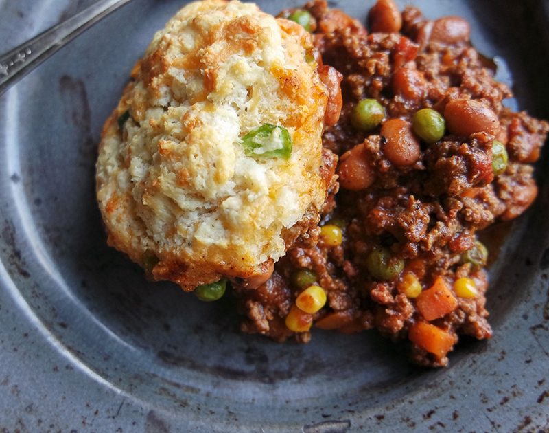 Cowboy Casserole with Cheddar Jalapeño Biscuit Crust | Beef Loving Texans | Beef Loving Texans is yo