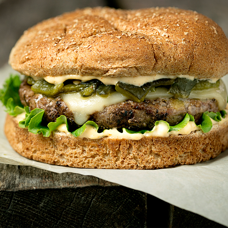 Roasted Poblano Burger with Pepper Jack Cheese