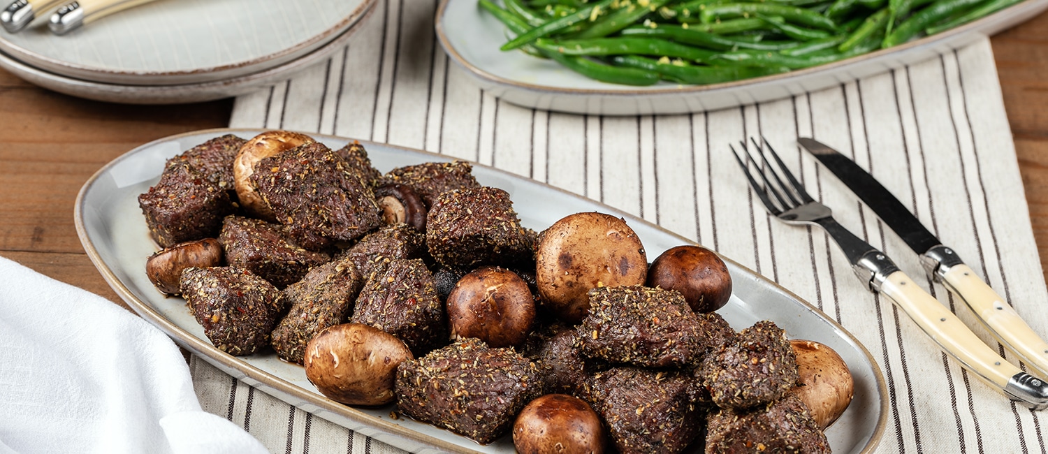 Air Fryer Herb-Seasoned Sirloin Mushroom Bites | Beef Loving Texans | Beef Loving Texans is your one