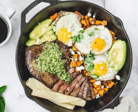 Steak and Eggs Skillet with Chimichurri and Sweet Potatoes
