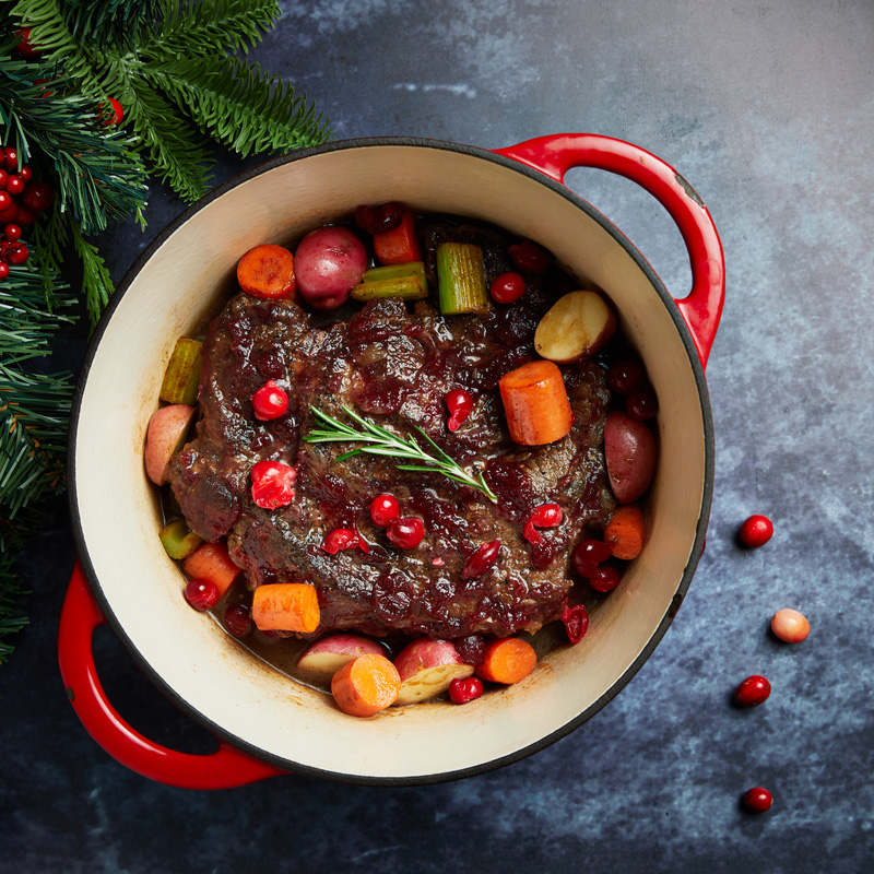 Braised Pot Roast with Fresh Cranberries and Rosemary