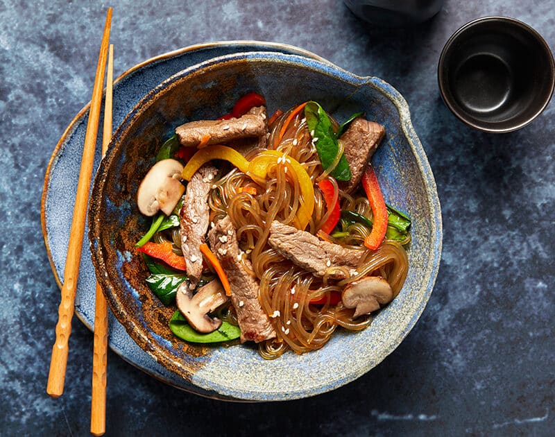 Japchae Korean Beef Stir-Fry with Glass Noodles