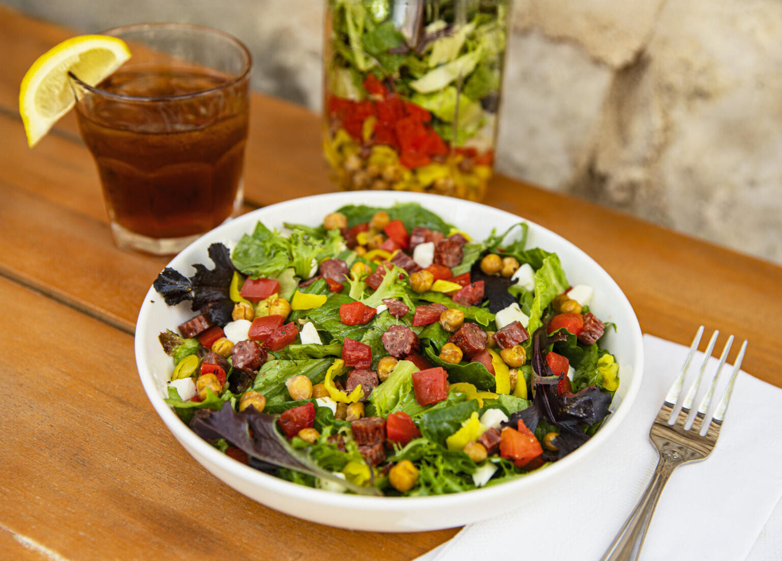 Italian Chopped Salad with Beef Sticks and Roasted Chickpeas