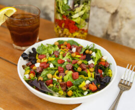 Italian Chopped Salad with Beef Sticks and Roasted Chickpeas